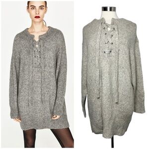 ZARA Knit Lace Up Front Mohair Blend Sweater Dress size S